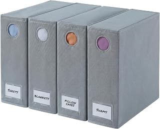 Confezione da 4 organizer per lenzuola, pieghevoli, per armadio, king e queen size, con finestra XL, per coperte, piumini e federe, contenitore antipolvere per biancheria da letto, grigio