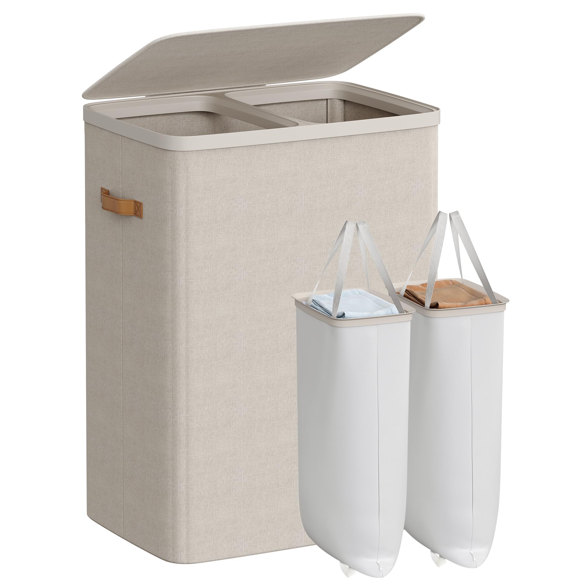 SONGMICS Laundry Basket, 170L Laundry Hamper with Lid, 2 Removable Bags | Easy A