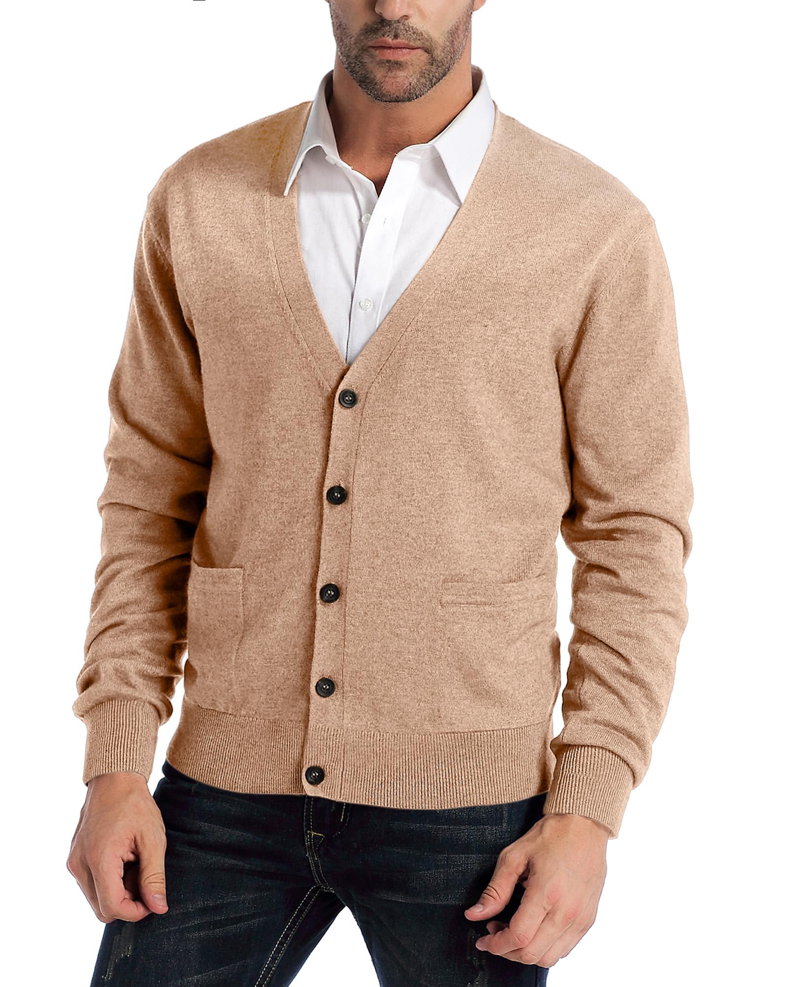 Kallspin Men's Cardigan in Blend with V-Neck and Buttons with Pockets