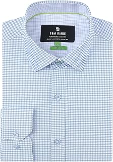 Tom Baine Men's Slim Fit Performance Dress Shirts 4-Way Stretch, Wrinkle Free, Long Sleeve Geometric Down Shirt for Men