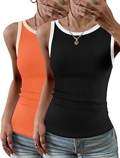 Zeagoo レディース タンクトップ レーサーバック クラウンネック カジュアル ベーシック リブ編み フィット ノースリーブ シャツ S-XXL