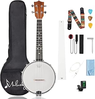 Mulucky 4 String Banjolele BU8017, 23" Sapele Wood Banjo Ukulele Travel Kit | Crafted with a WeatherKing synthetic head, nylon strings, and sapele wood. Kit includes travel bag, tuner, and picks.