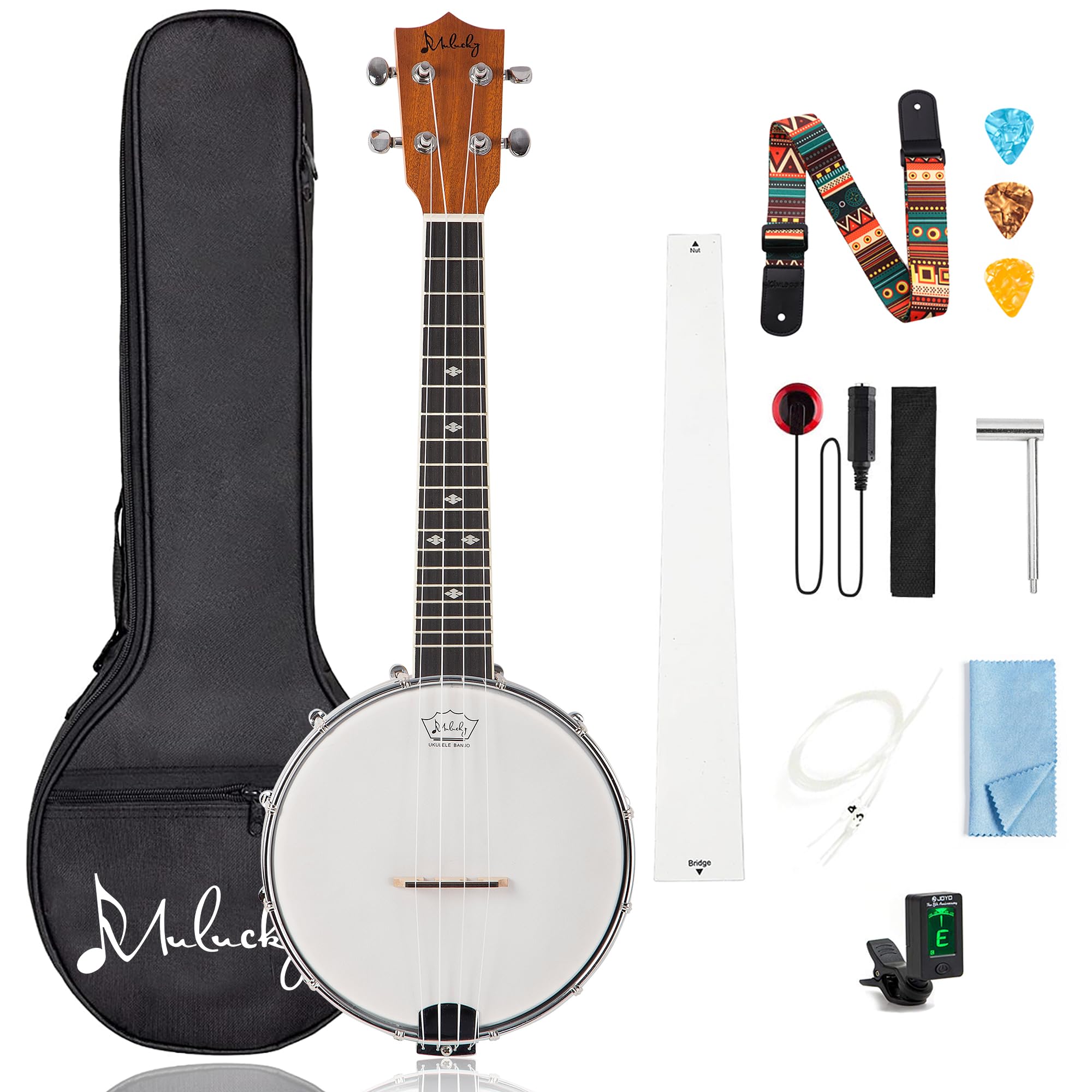Mulucky 4 String Banjolele BU8017, 23" Sapele Wood Banjo Ukulele Travel Kit | Cr