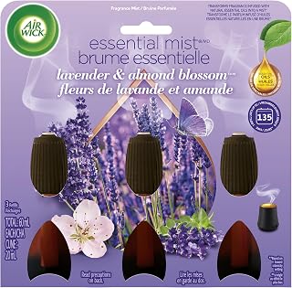 Air Wick Essential Mist Refill – Air Freshener Infused with Essential Oils, Easy Change Refill for Cordless Diffuser – 3 Count – Lavender & Almond Blossom Scent