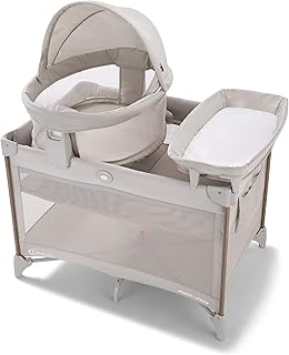 Graco Travel Dome Lux Pack 'n Play Playard, Linden | 5 Modes: Elevated & Full-Size Infant Bassinet, Lift-Out Bassinet, Diaper Changer, & Toddler Playard; Travel-Ready