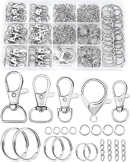 325PCS FIVEIZERO Keychain Making Kit - Silver Keychain Clips with Key Rings | included Lobster Claw Clasp, Swivel Snap Hook, Jump rings &amp; Extender Chain for Crafts, DIY Projects &amp; Purse Making Supplies