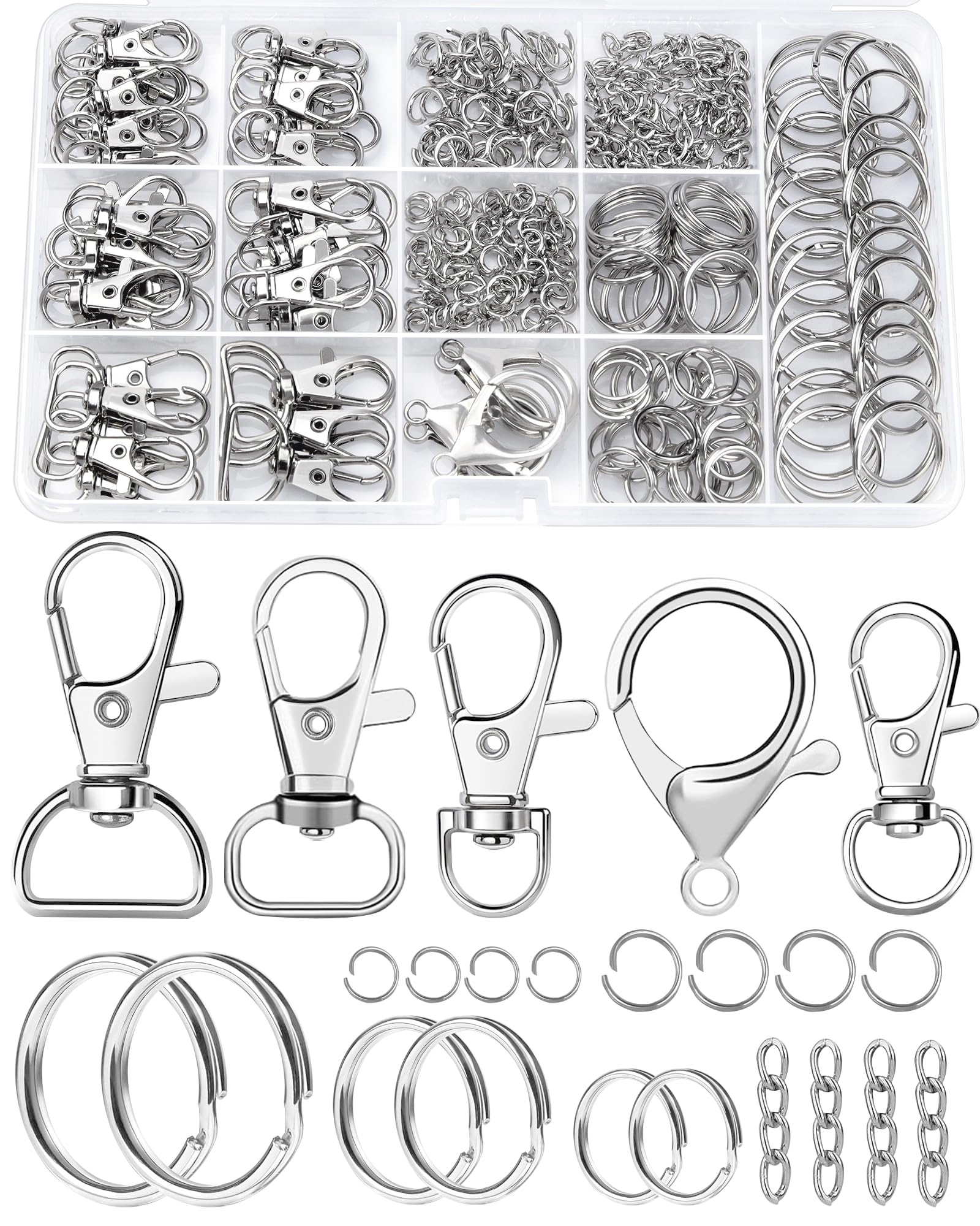 325PCS FIVEIZERO Keychain Making Kit - Silver Keychain Clips with Key Rings | in