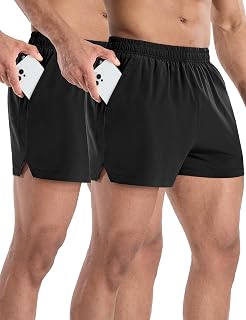 MIER 2 Pack Men's Quick Dry Gym Shorts with Short Lining/Pockets for Running and Active Workout, 3" Inseam