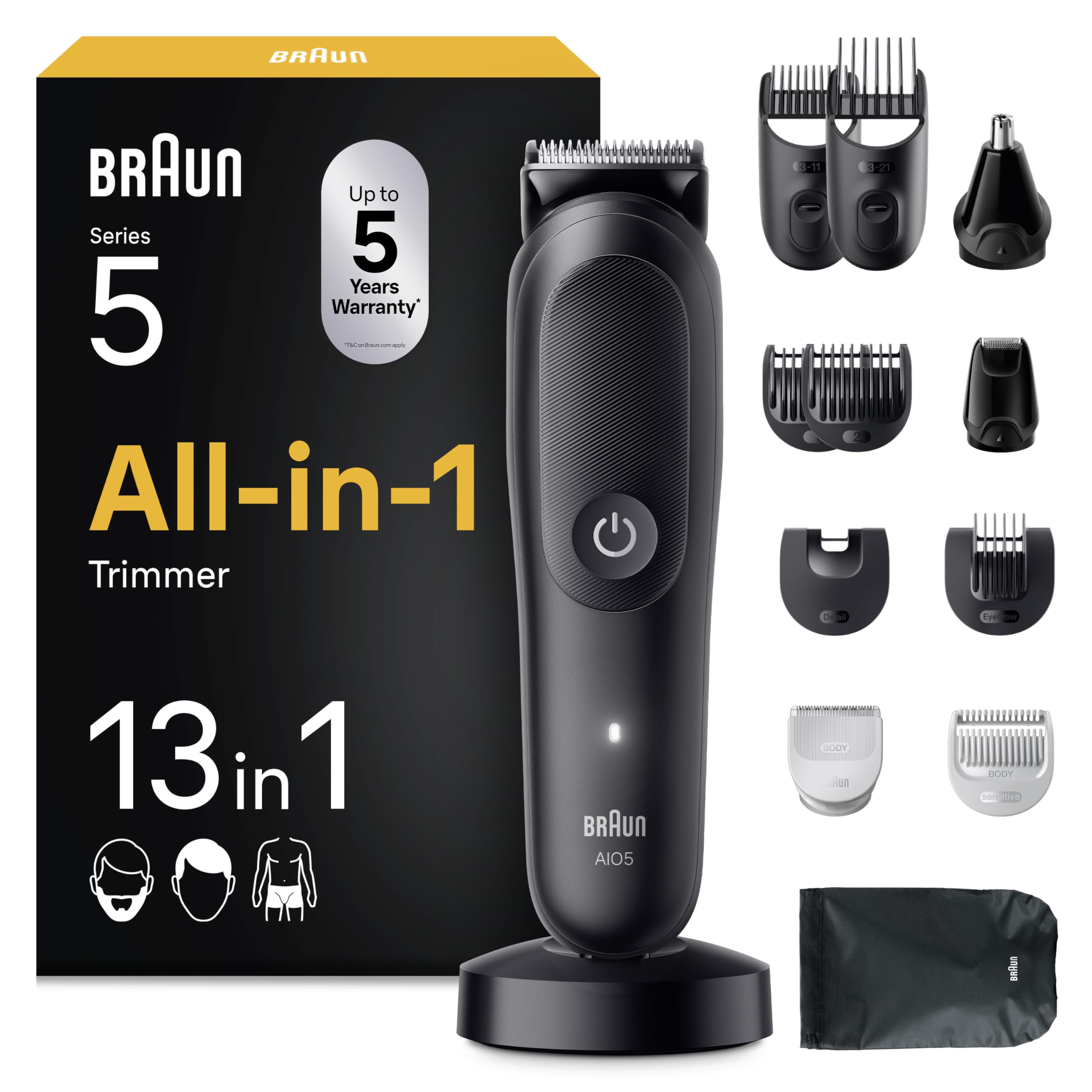 Braun Series 5 All-in-One Grooming Kit for Men, Black, 13-in-1, AIO5565 | Beard,