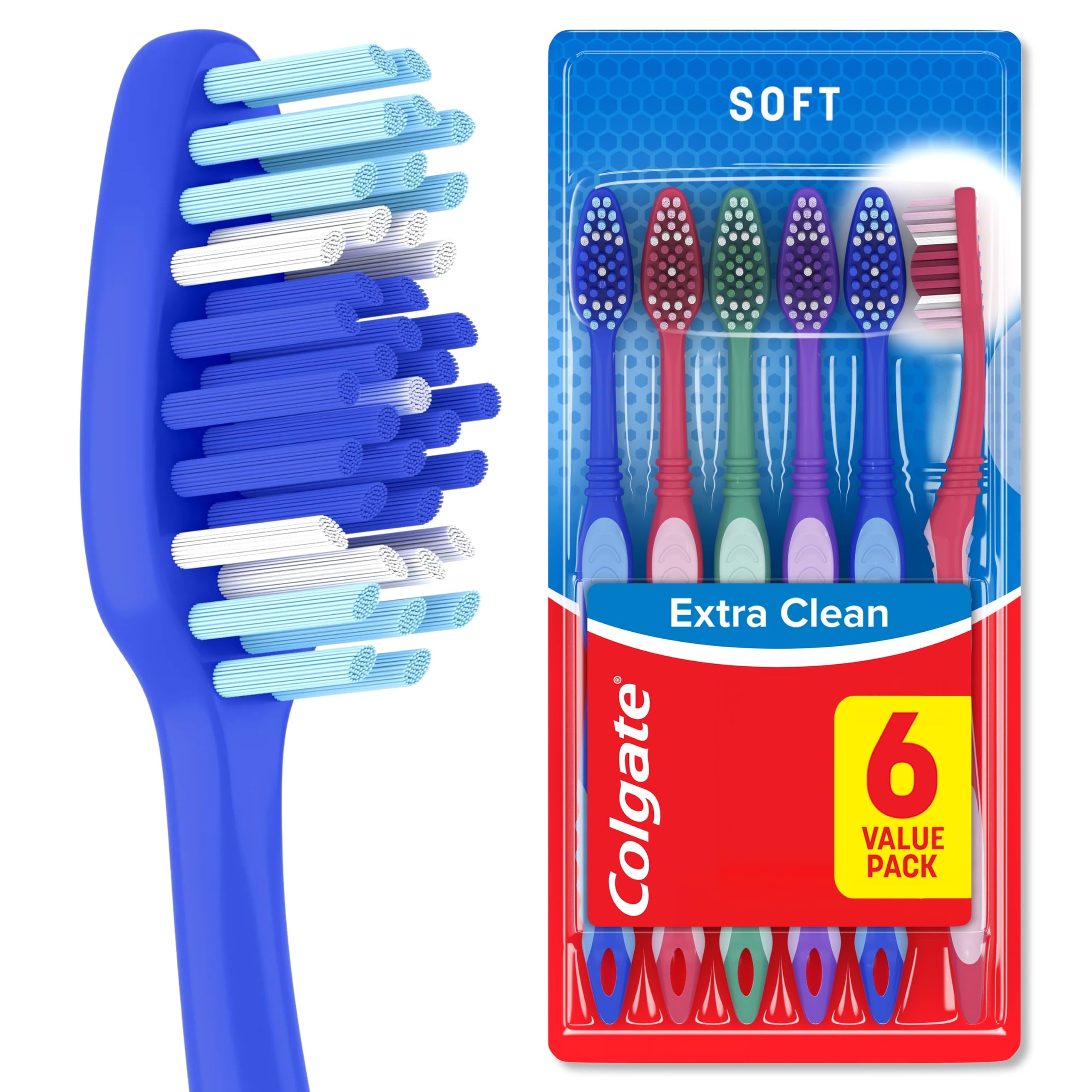 Colgate Extra Clean Medium Toothbrushes, 6 Pack | Bulk Size, Medium Bristles, Ex