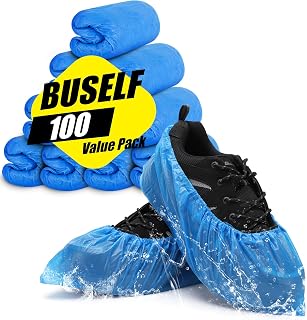 Buself Shoe Covers Disposable Non Slip - Pack of 100 (50 Pairs), Premium Waterproof and Recyclable Shoe Booties Covers for Indoors, Fits Up To 11 US Men and 13 US Women Size