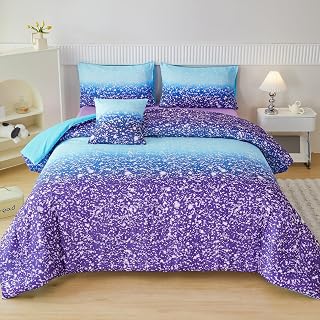 PERFEMET Girls Bed in A Bag Full Size 6 Pieces Blue Purple Rainbow Bedding Comforter Sets Tie Dye Ombre Kids Comforter Fluffy Teen Girl Bed Set (Blue Purple, Full)