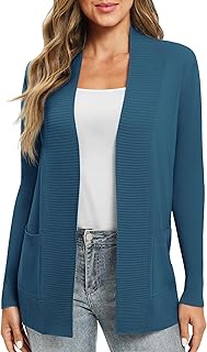EXCHIC Women's Casual Long Sleeve Knit Cardigan Lightweight Comfortable Open Front Long Sweaters with Pockets
