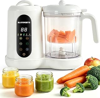 BLOOMBITE Baby Food Maker, Baby Food Steamer and Blender Combo with Bottle Warmer, 400ml Baby Food Processor, Blender and Food Processor for Cooking, 90-Min Timer, BPA-Free, Starting Solids 6+ Mo