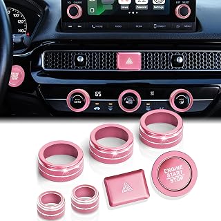 DvlynAuroa for Honda Civic Accessories 2022-2026, CRV/HRV/Acura Integra 2023-2026, Accord 2023-2025, 8PCS Aluminum Alloy Knob Cover Set (Pink) Fits 7-inch Screen with 2 Radio Knob