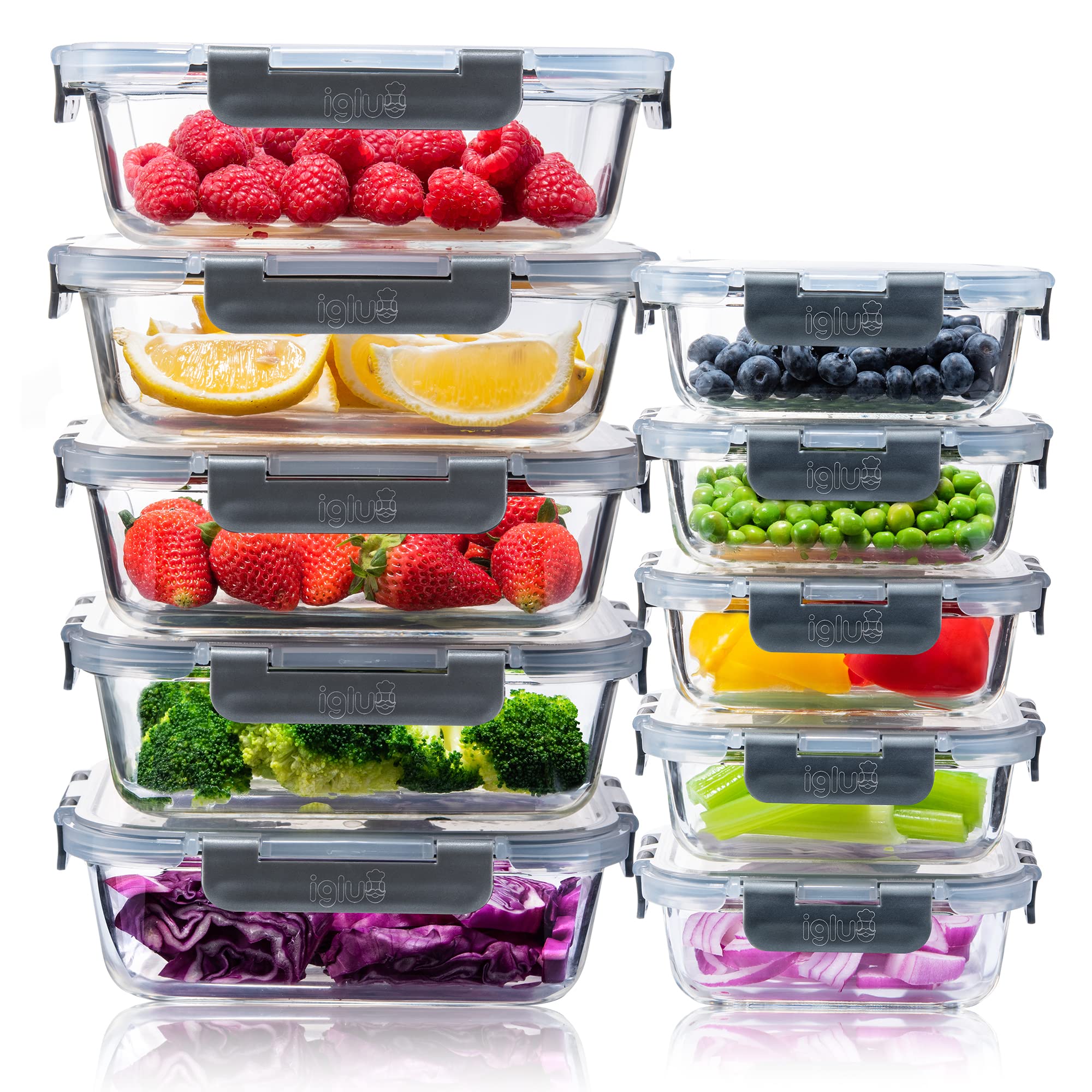 Igluu Meal Prep Glass Containers with Lids (10 Pack) – 370 & 1050ml | Airtight &