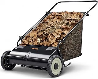 VEVOR Push Lawn Sweeper, 26-inch Leaf & Grass Collector, Strong Rubber Wheels & Heavy Duty Thickened Steel, Durable to Use with Large Capacity 7 cu. ft. Mesh Collection Hopper Bag, 4 Spinning Brushes