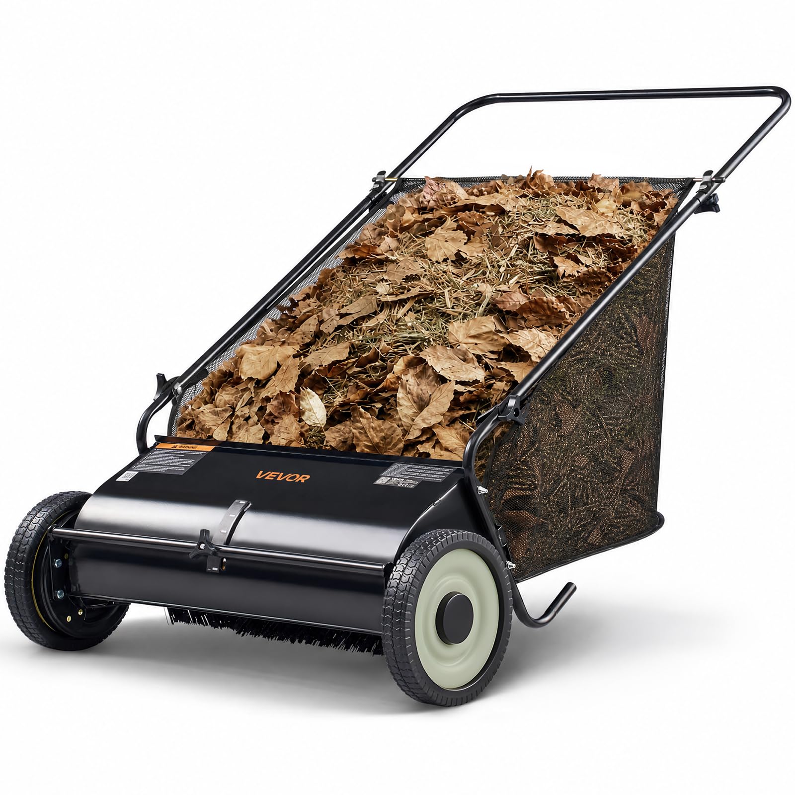 VEVOR Push Lawn Sweeper, 26-inch Leaf & Grass Collector, Strong Rubber Wheels & 