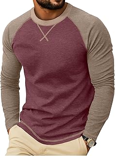 Askdeer Mens Cotton Shirts Long Sleeve Casual T-Shirts Soft Crew Neck Shirt
