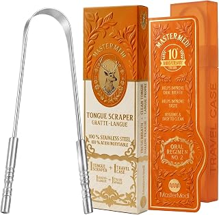 MasterMedi Tongue Scraper with Case Easy to Use Tongue Scraper for Adults, Tongue Cleaner for Oral Care & Hygiene (Single Pack (with Travel Case))