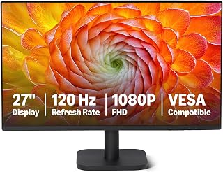 Amazon Basics 27-inch Computer Monitor, 120Hz, FHD 1080P, HDMI, DP, VGA, VESA Compatible, Black, for Office and Home