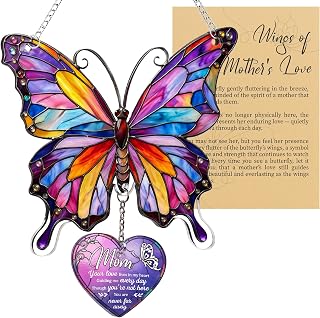 Memorial Gifts for Loss of Mom, Butterfly Mom Memorial Ornament with Card | Acrylic Suncatcher Ornament Faux Stained Glass, Remembrance Window Hangings, 6"x4,2" Butterfly Gifts for Women