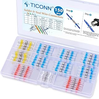 TICONN 150 Pcs Solder Seal Wire Connectors, Heat Shrink Butt Splice | Waterproof & Insulated, No Crimping Tool Required, Weatherproof Solder Connectors for Automotive, RV and Home Electrical