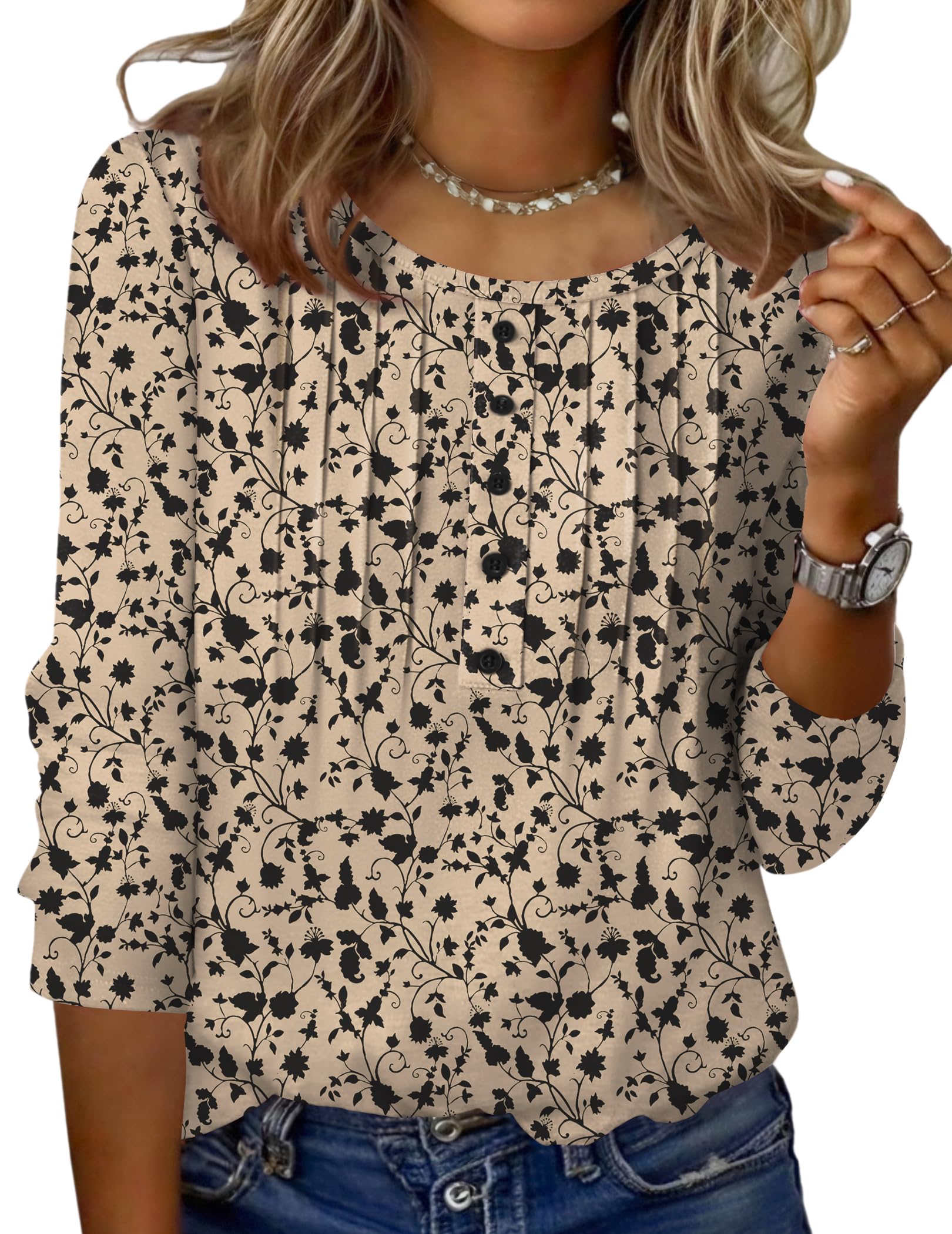 Zeagoo 3/4 Sleeve Women Tops Round Neck Casual Summer Tunic Tops Basic Tees Blou