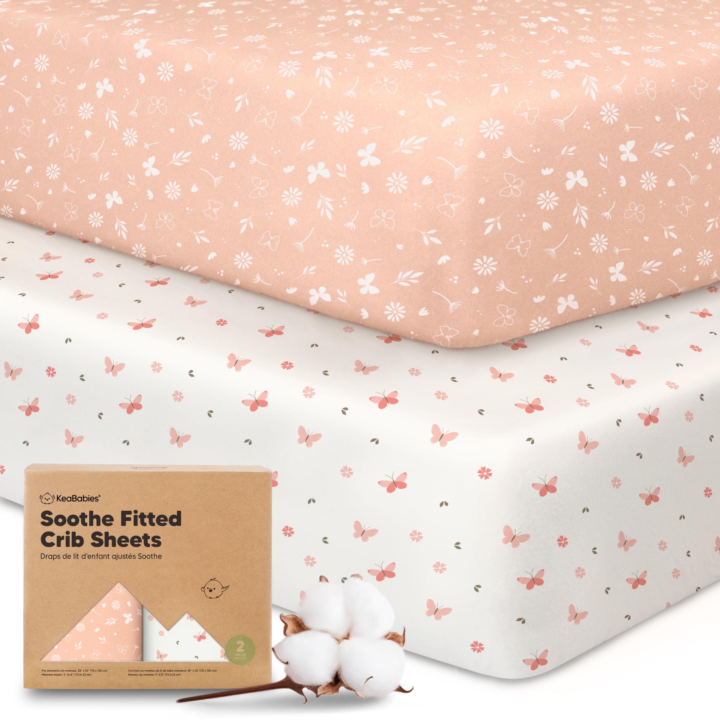 KeaBabies 2pk Organic Cotton Crib Sheets for Boys Girls 52x28 (Butterflies) | Fi