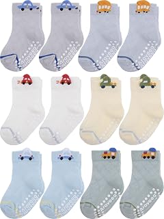 Aroveea Toddler Socks Cotton Non Slip Grip Ankle Baby 12 Pack for Kids Boys