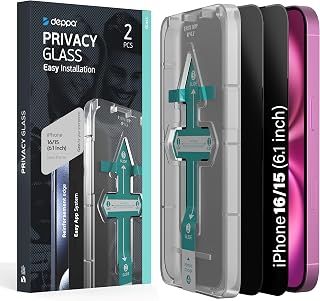 Deppa | 2-Pack | Privacy Screen Protector for iPhone 15, iPhone 16 (6.1") Bubble-Free | 9H Tempered Glass | Full Coverage | Easy Install
