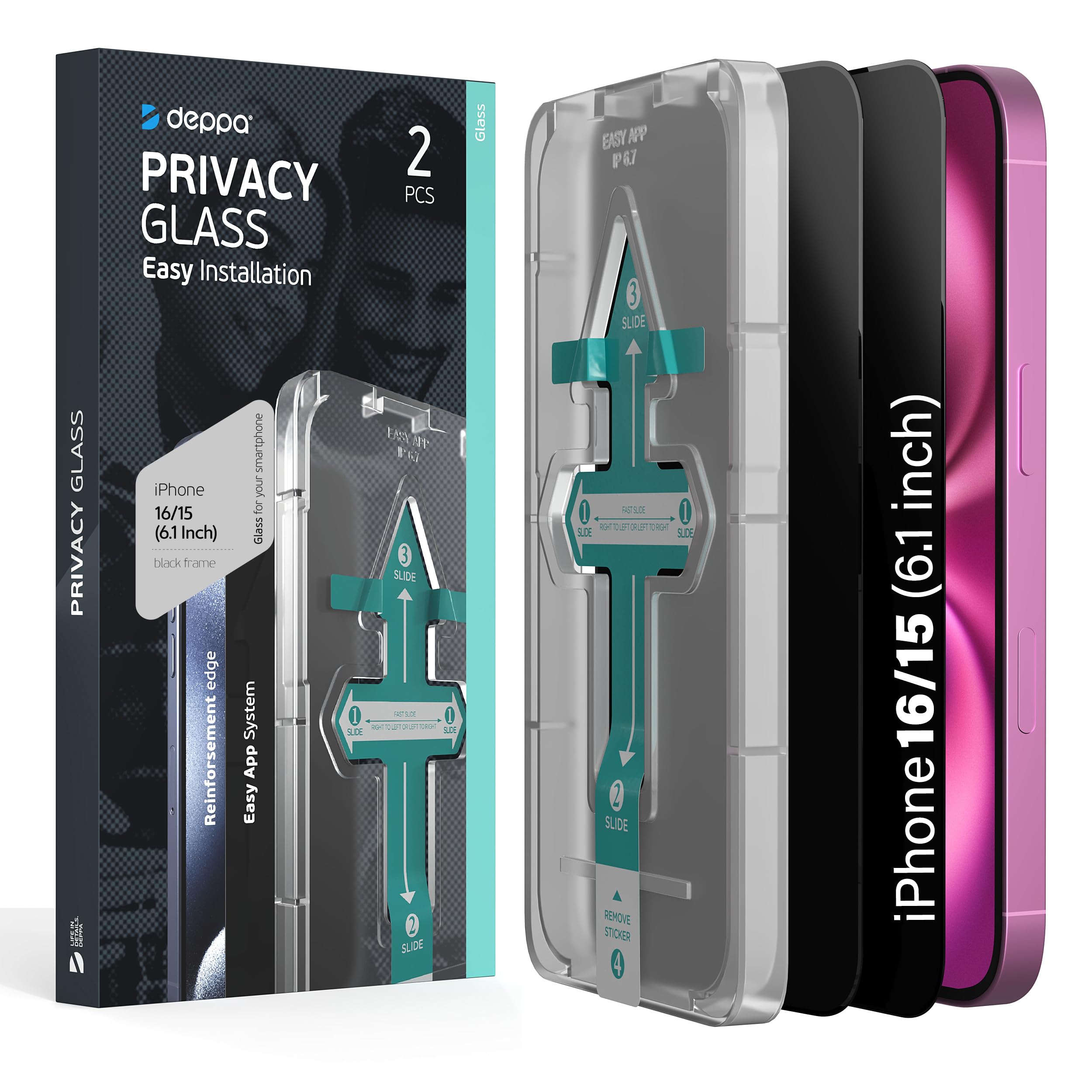 Deppa | 2-Pack | Privacy Screen Protector for iPhone 15, iPhone 16 (6.1") Bubble