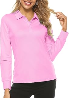 MoFiz Women's Polo Shirt Long Sleeve Poloshirt Work Sports Shirt Golf Top with Buttons