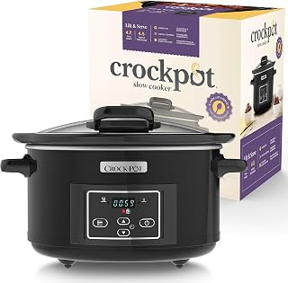 Crock-Pot Lift and Serve Digital Slow Cooker with Hinged Lid and Programmable Countdown Timer | 4.7 L (up to 5 People) | Energy Efficient | Black [CSC052]