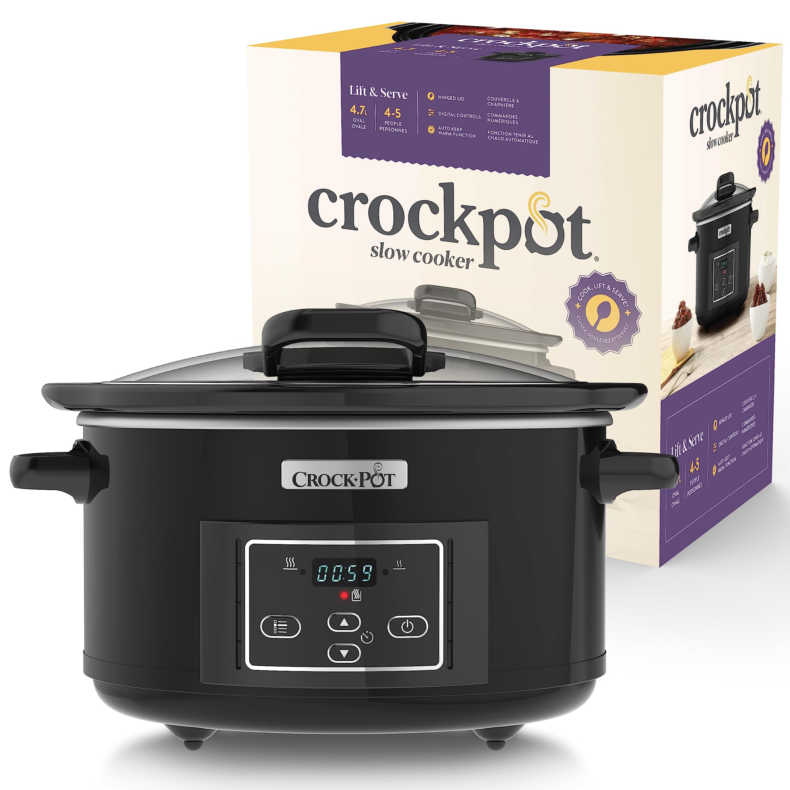 Crock-Pot Lift and Serve Digital Slow Cooker with Hinged Lid and Programmable Co