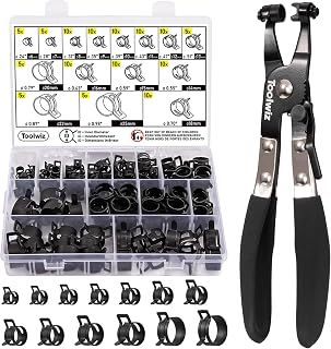 Toolwiz 120Pcs 6-25mm Spring Band Hose Clamps Assortment with Clamp Plier