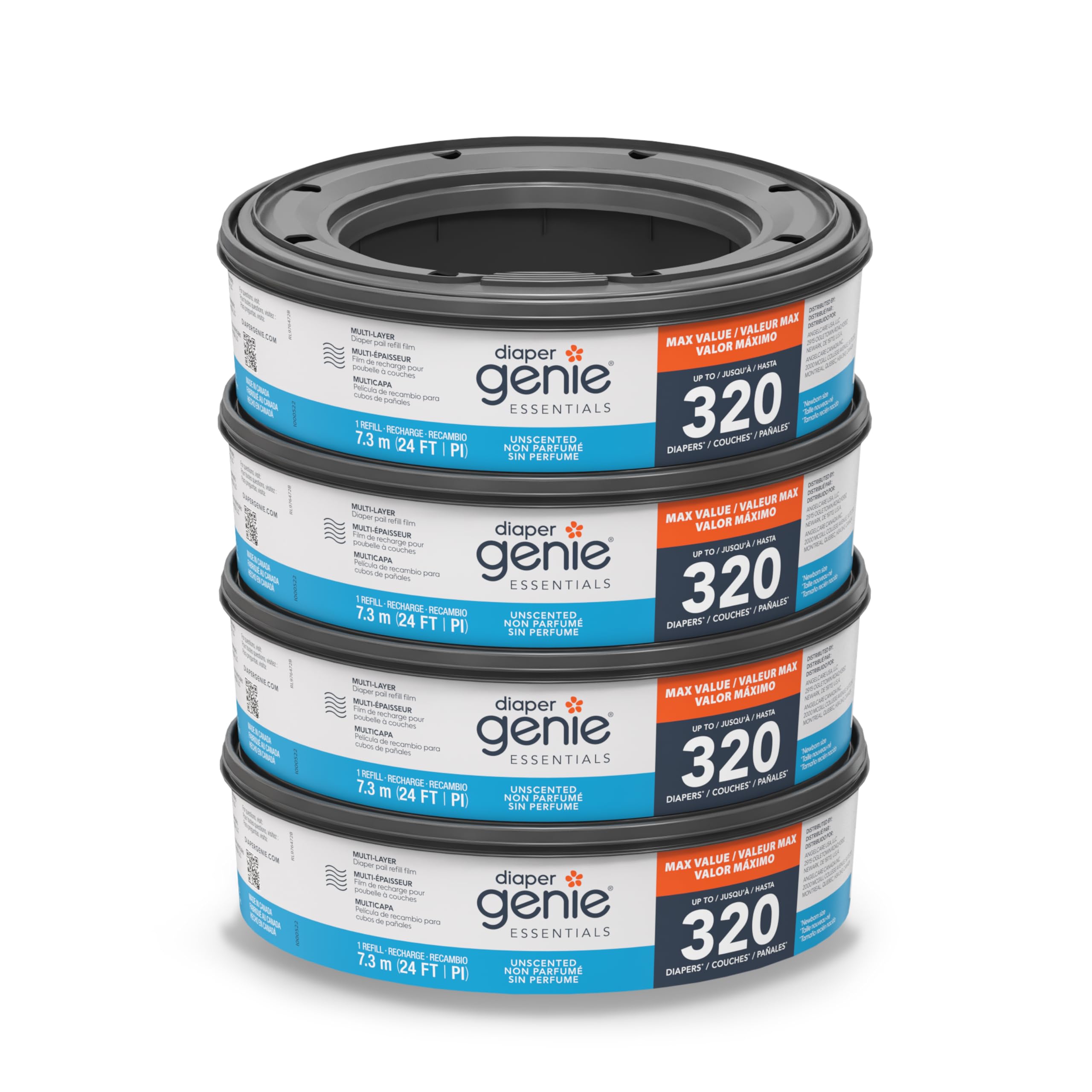 Diaper Genie Essentials Round Refill 4-Pack, Unscented, Fits Complete Pails | Co