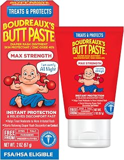 Boudreaux’s Butt Paste Maximum Strength Diaper Rash Cream, 2 Oz | Diaper Cream for Baby, Ointment With Zinc Oxide, Fast Relief, Overnight Protection, Moderate to Irritated Diaper Rash