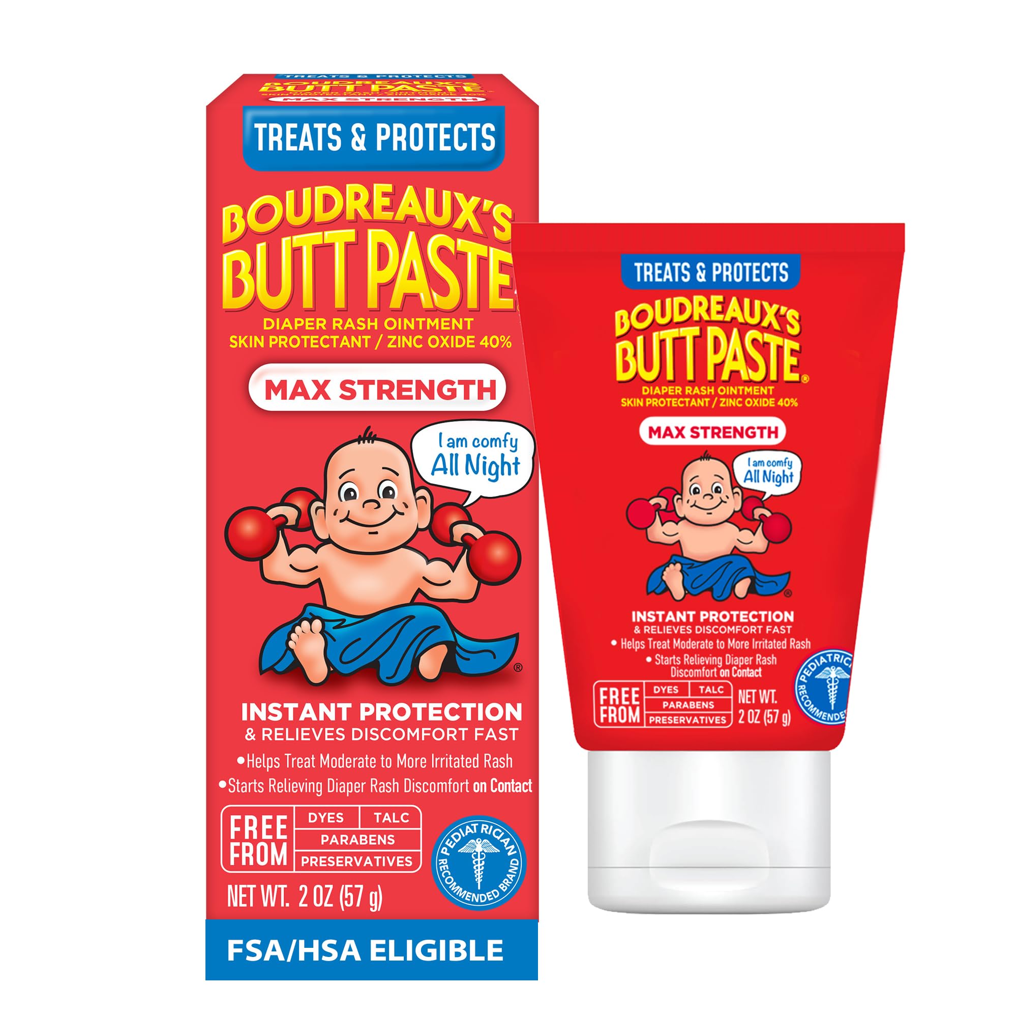 Boudreaux’s Butt Paste Maximum Strength Diaper Rash Cream, 2 Oz | Diaper Cream f