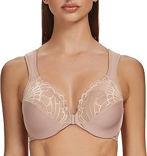 MELENECA Women's Plus Size Lace Front Closure Bra with Padded Straps