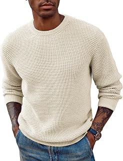 PJ PAUL JONES Mens Waffle Knit Sweaters Casual Crewneck Pullover Sweaters