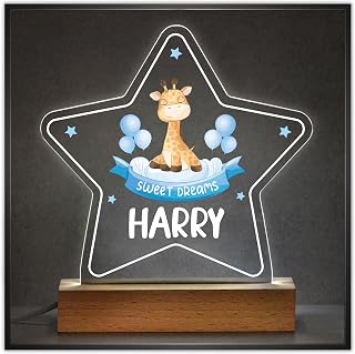 Beecreative Personalised Baby Boy Gifts Nursery Night Light - Personalised with Any Childs Name - LED Night Light for restful Sleep - Nursery Bedside Table Lamp - Christening Gift for Baby Boy