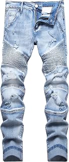 XIMXIMMTIAN Mens Slim Fit Stretch Ripped Biker Jeans for Men Fashion Straight Comfortable Flexible Waist Casual Denim Pants