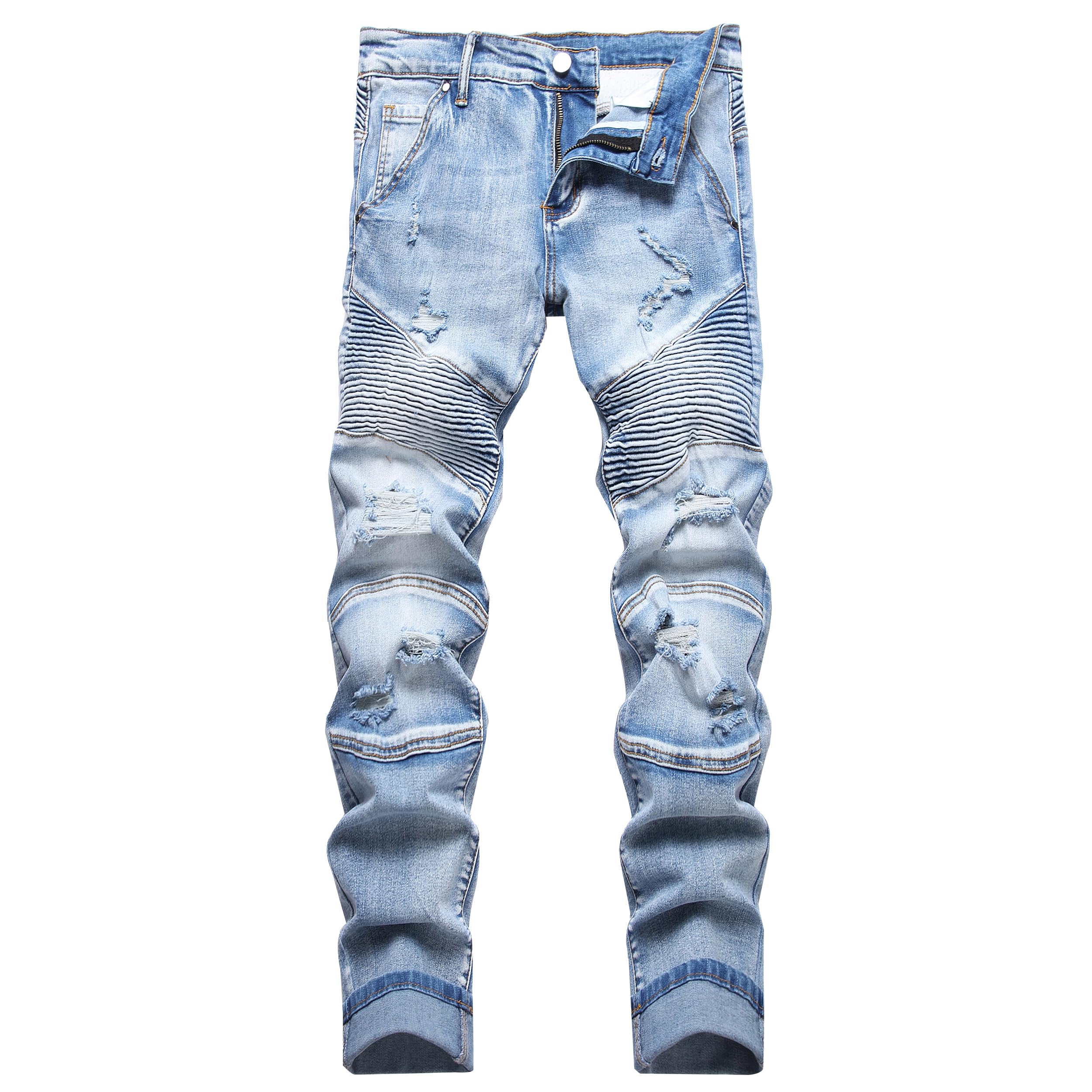 XIMXIMMTIAN Mens Slim Fit Stretch Ripped Biker Jeans for Men Fashion Straight Co