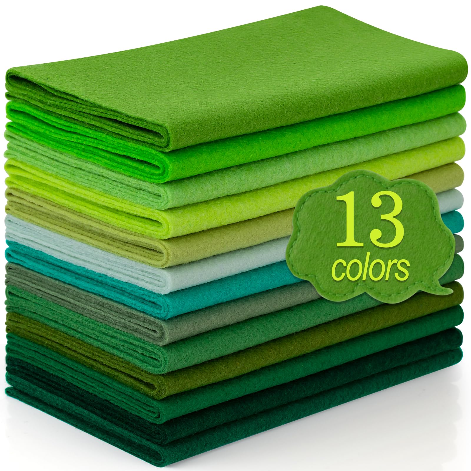 XSEINO 13 Rolls 8"x35" 1.4mm Thick Soft Felt Fabric Sheet 13 Assorted Green Seri