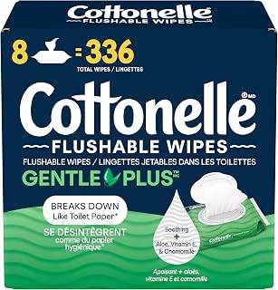 Cottonelle GentlePlus Flushable Wet Wipes with Aloe & Vitamin E, Adult Wet Wipes, 8 Flip-Top Packs, 42 Wipes per Pack (336 Total Flushable Wipes)