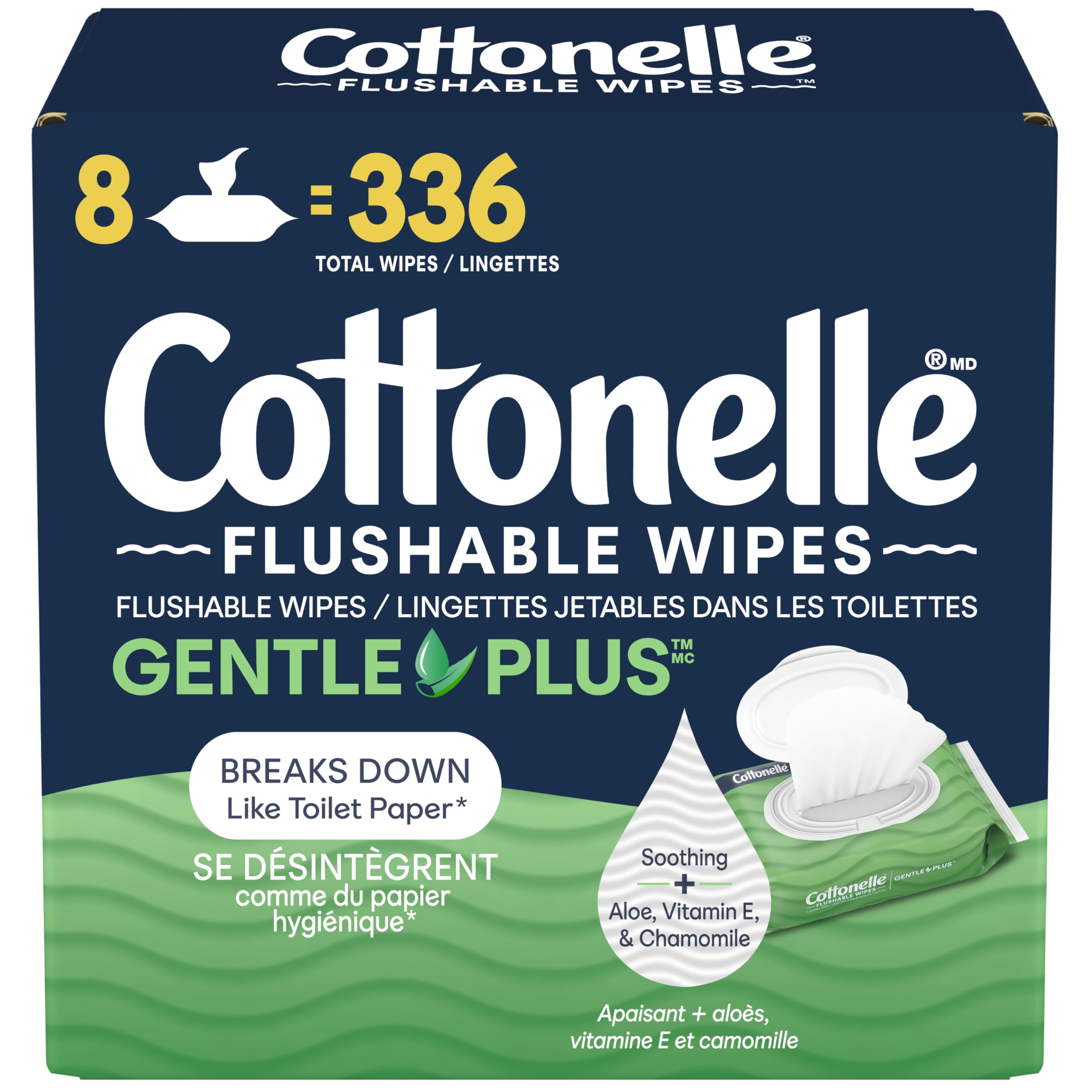 Cottonelle GentlePlus Flushable Wet Wipes with Aloe & Vitamin E, Adult Wet Wipes