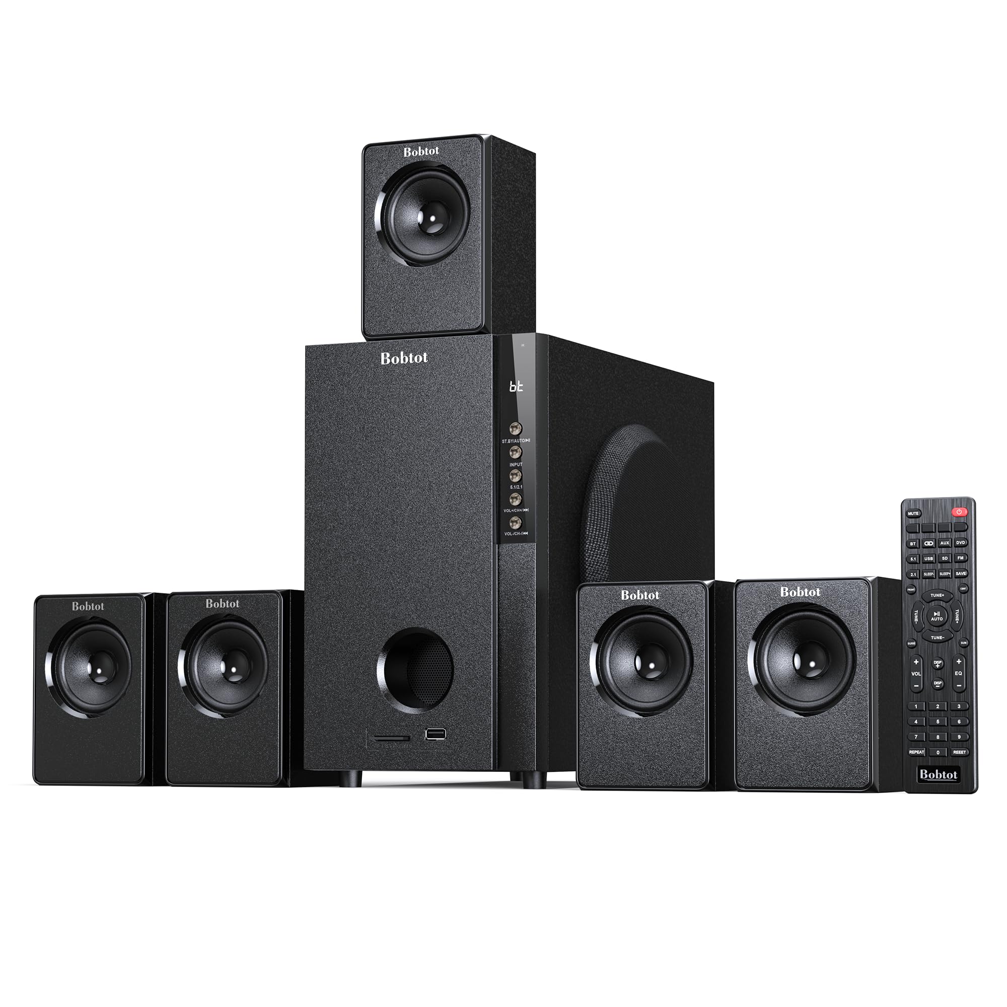 Bobtot Home Theater Systems with 5.25 inch Subwoofer, 600 Watts Peak | 5.1 Wired