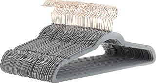 Amazon Basics Pack of 50 Slim Coat Hangers with Non-Slip Velvet Surface, Grey/Rose Gold