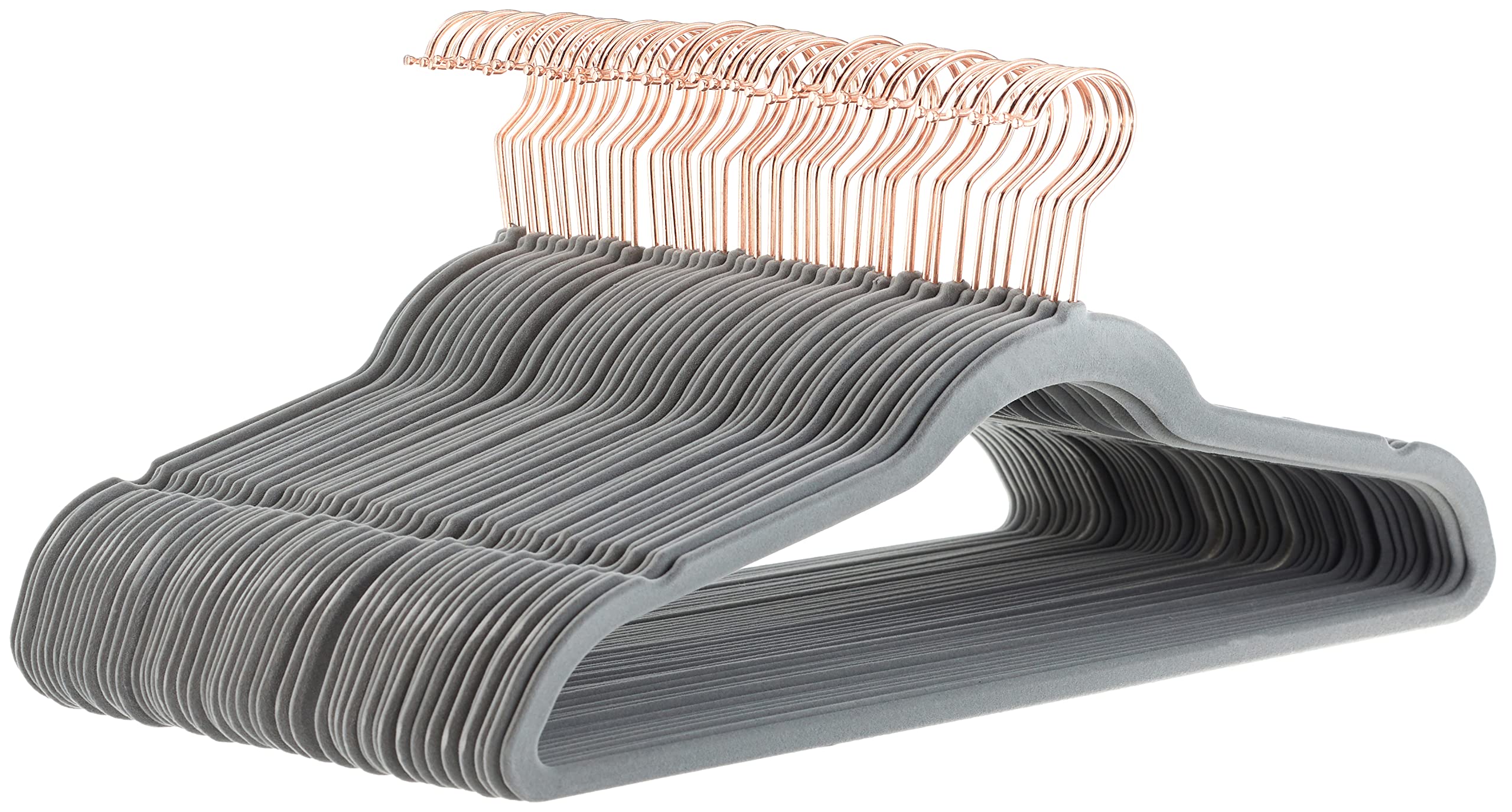 Amazon Basics Pack of 50 Slim Coat Hangers with Non-Slip Velvet Surface, Grey/Ro